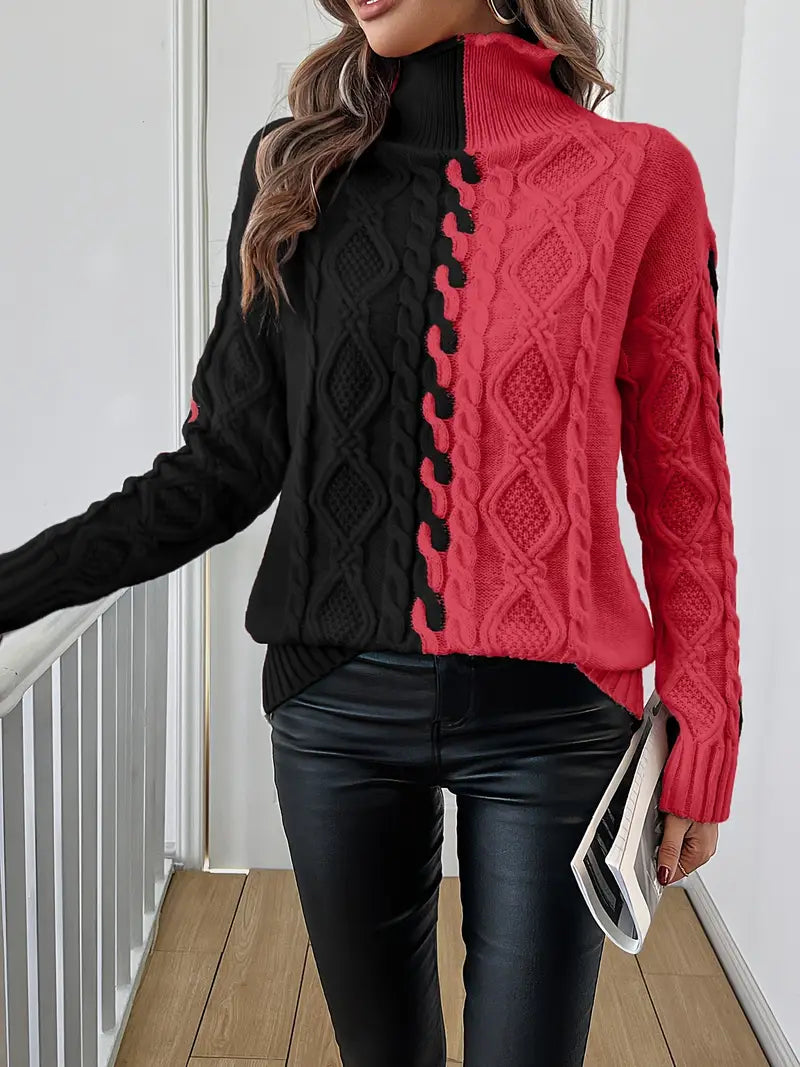 Wójcik™ | Elegancki Sweter w Paski z Wysokim Kołnierzem