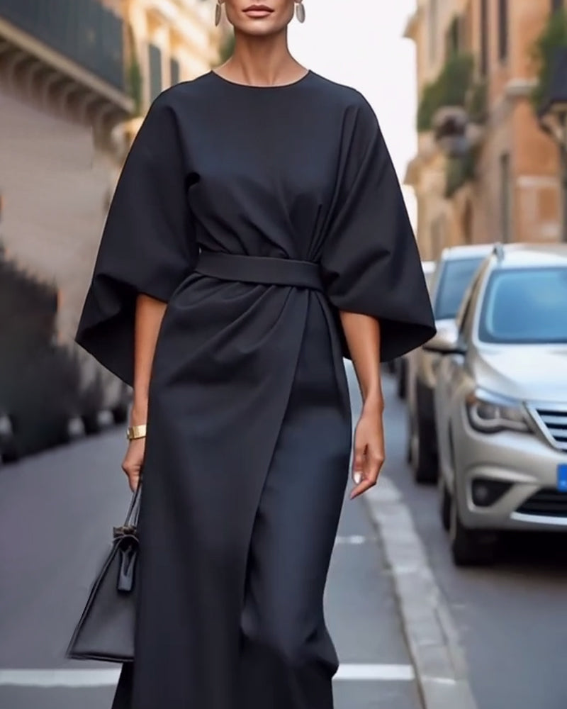 Wójcik™ | Sukienka Z Eleganckimi Latarniowymi Rękawami I Paskiem