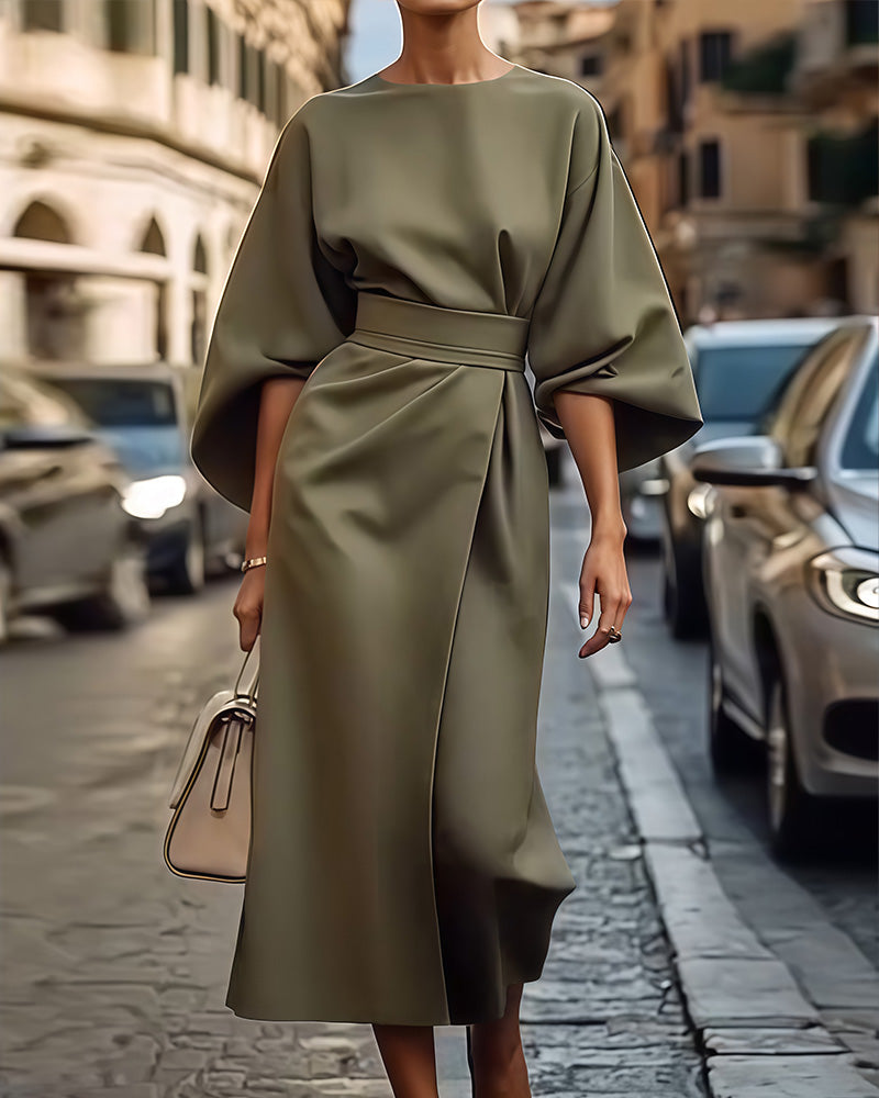 Wójcik™ | Sukienka Z Eleganckimi Latarniowymi Rękawami I Paskiem