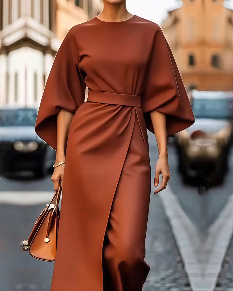 Wójcik™ | Sukienka Z Eleganckimi Latarniowymi Rękawami I Paskiem