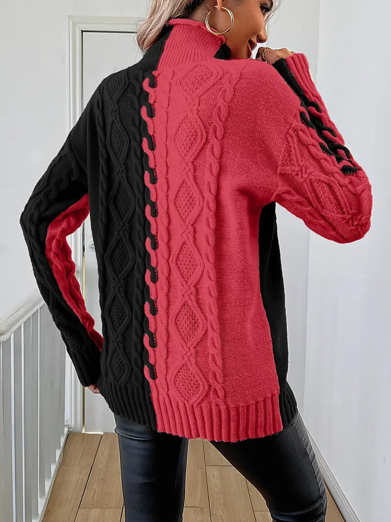 Wójcik™ | Elegancki Sweter w Paski z Wysokim Kołnierzem