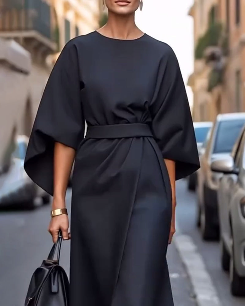 Wójcik™ | Sukienka Z Eleganckimi Latarniowymi Rękawami I Paskiem