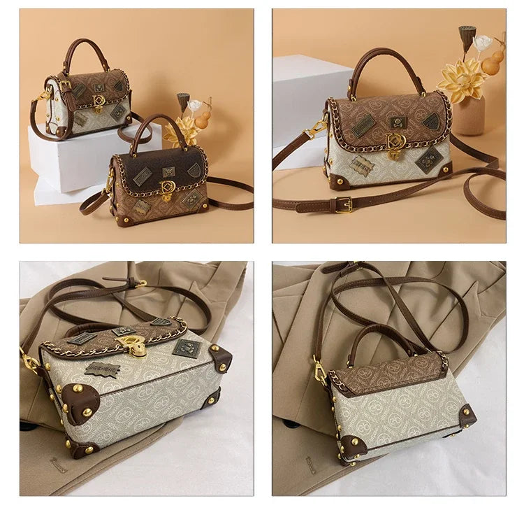 Wójcik™ | Retro torba na ramię z monogramem i złotymi akcentami
