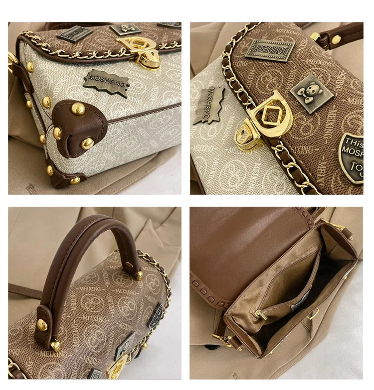 Wójcik™ | Retro torba na ramię z monogramem i złotymi akcentami