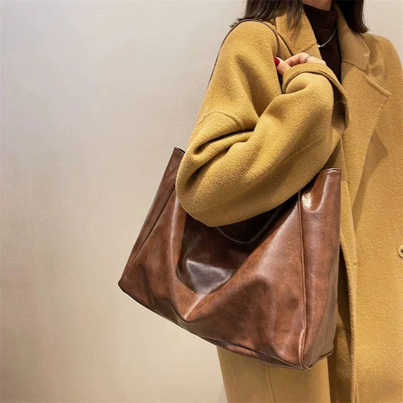 Wójcik™ | Elegancka brązowa torba tote z efektem skóry