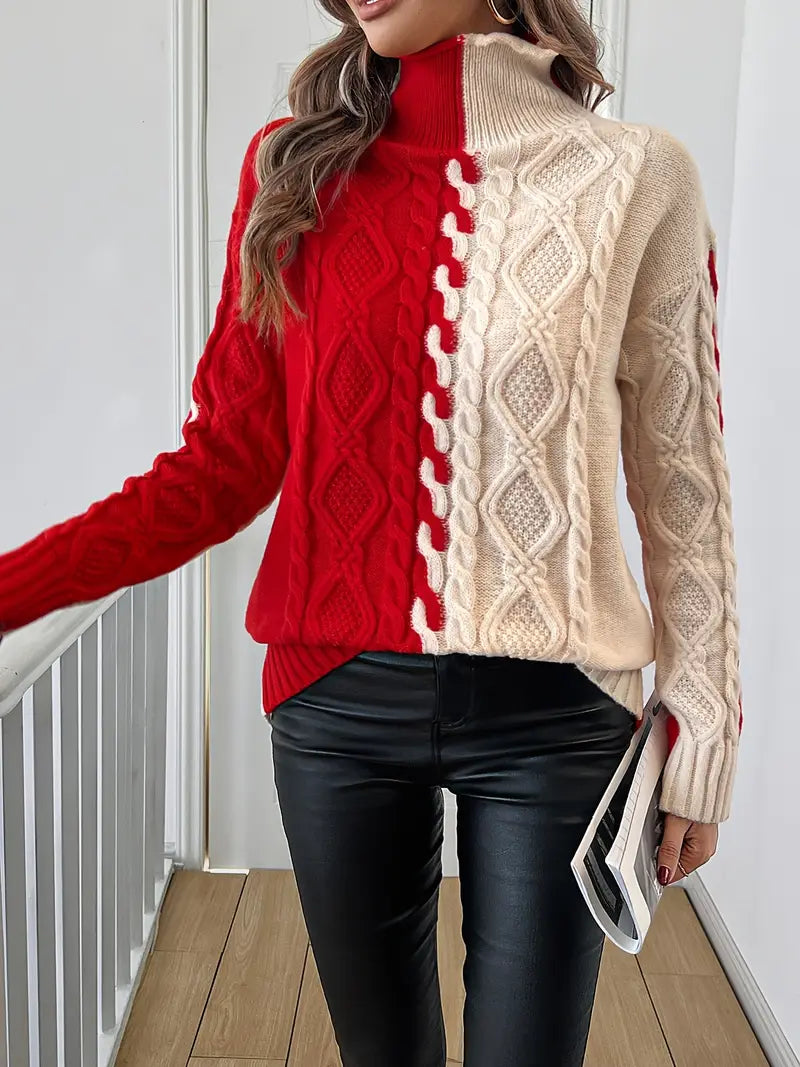 Wójcik™ | Elegancki Sweter w Paski z Wysokim Kołnierzem