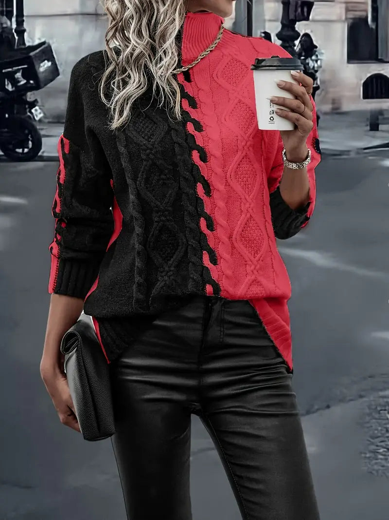 Wójcik™ | Elegancki Sweter w Paski z Wysokim Kołnierzem