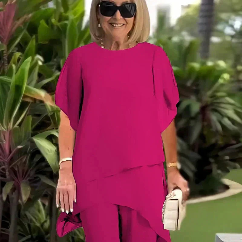 Wójcik™ | Elegancki nieregularny komplet top i spodnie
