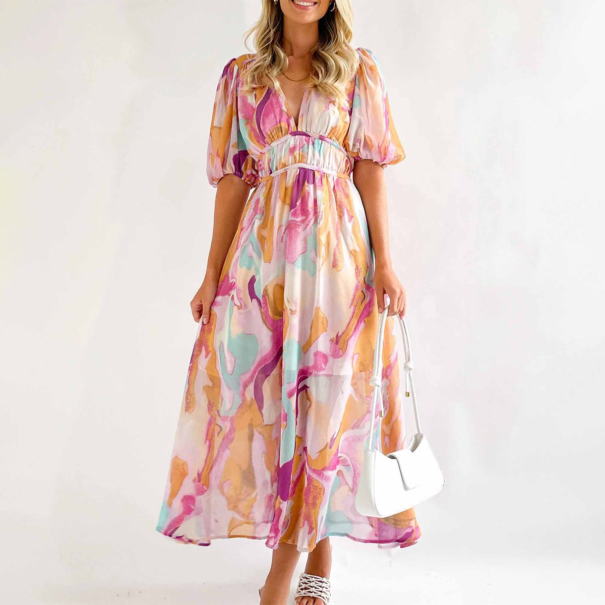Wójcik™ | Elegancka sukienka maxi w kolorze różowym