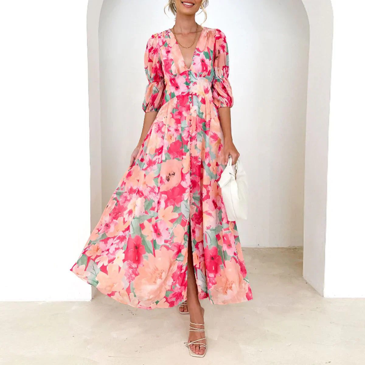 Wójcik™ | Elegancka sukienka maxi w kolorze różowym