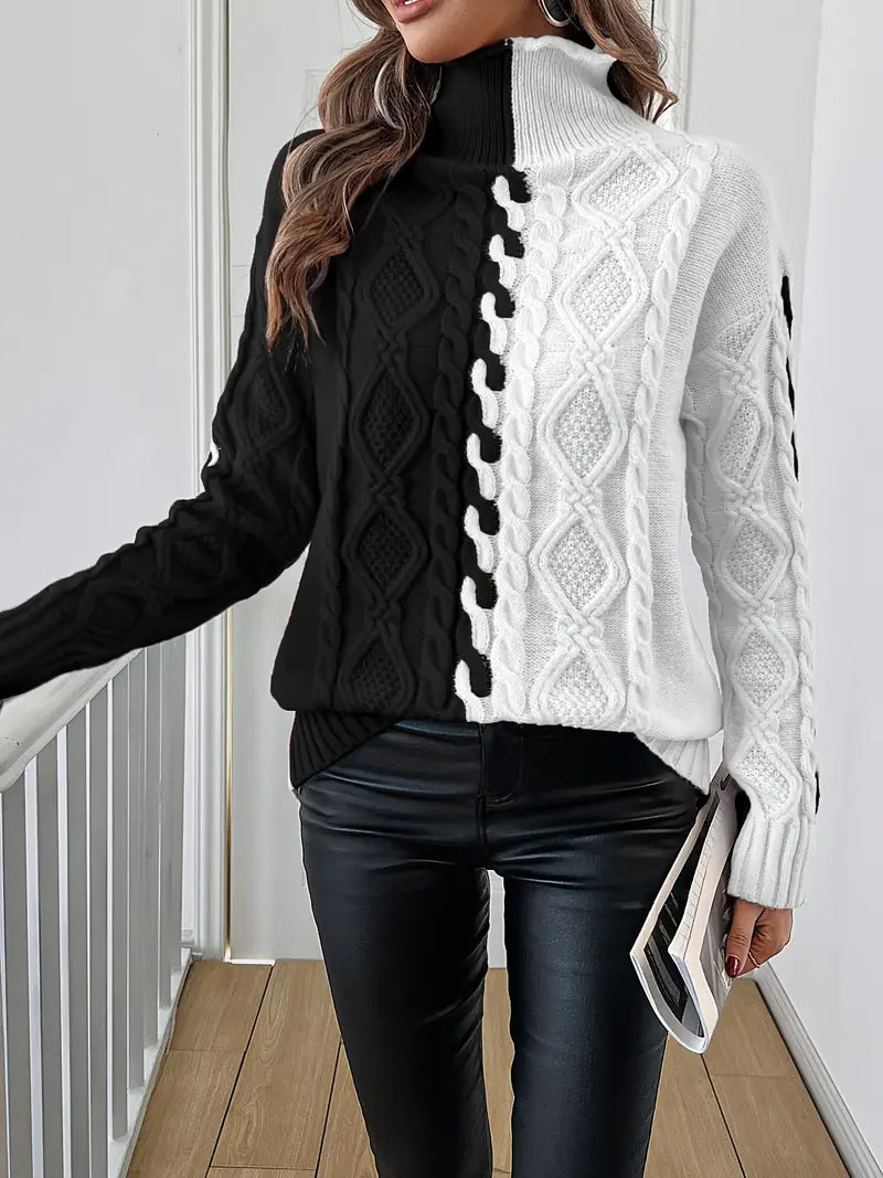 Wójcik™  | Elegancki Sweter w Paski z Wysokim Kołnierzem