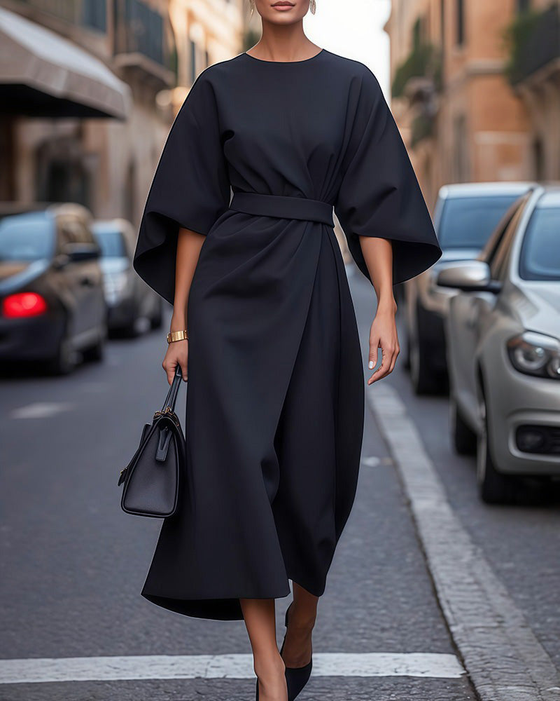 Wójcik™ | Sukienka Z Eleganckimi Latarniowymi Rękawami I Paskiem