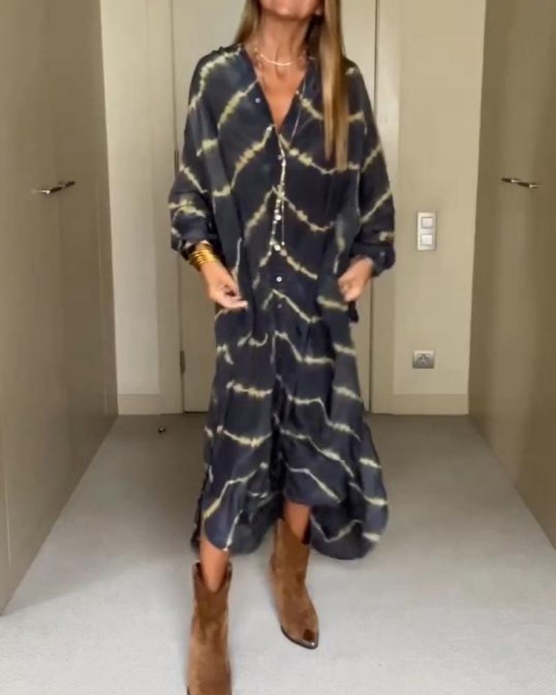 Wójcik™ | Długa boho sukienka w paski z dekoltem V