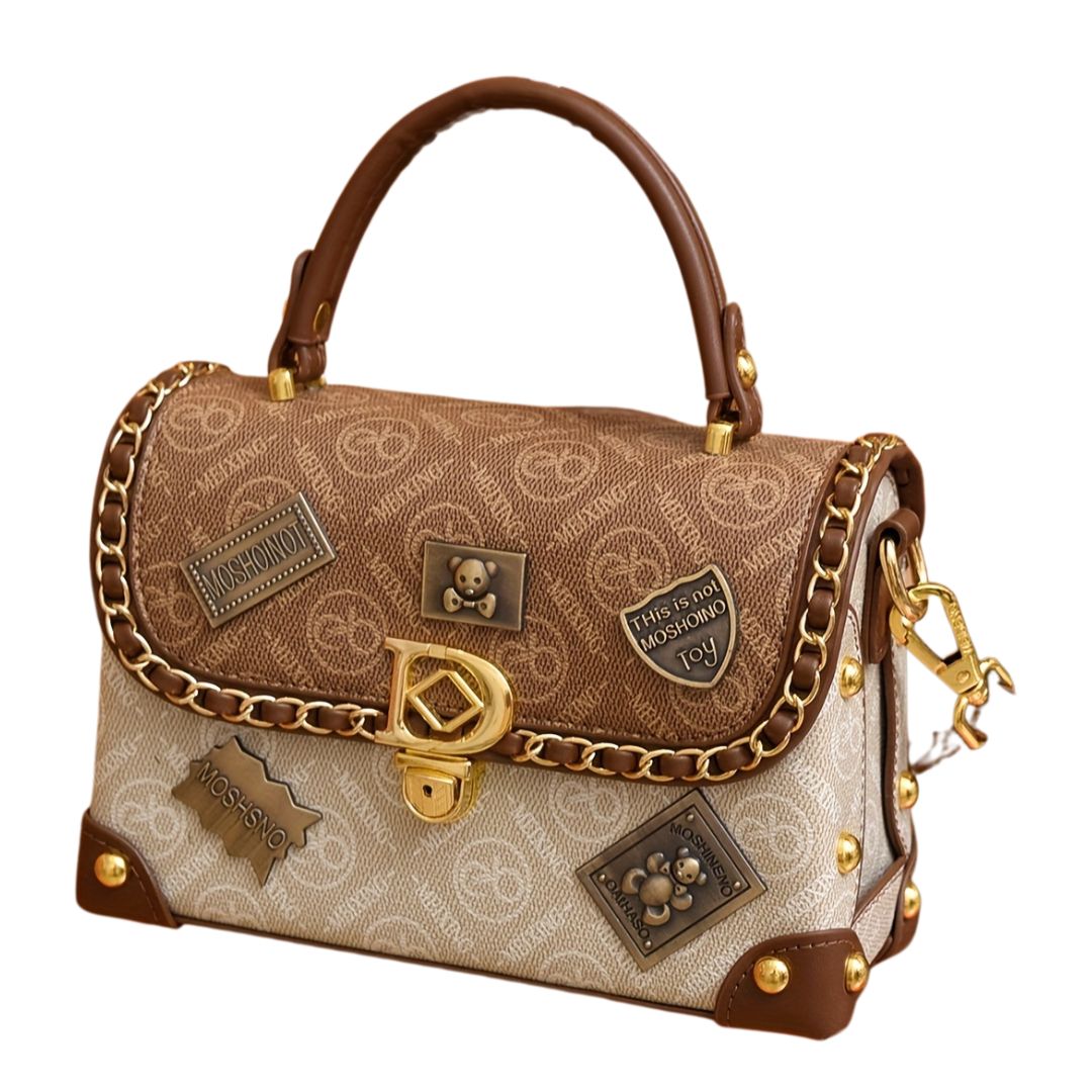Wójcik™ | Retro torba na ramię z monogramem i złotymi akcentami