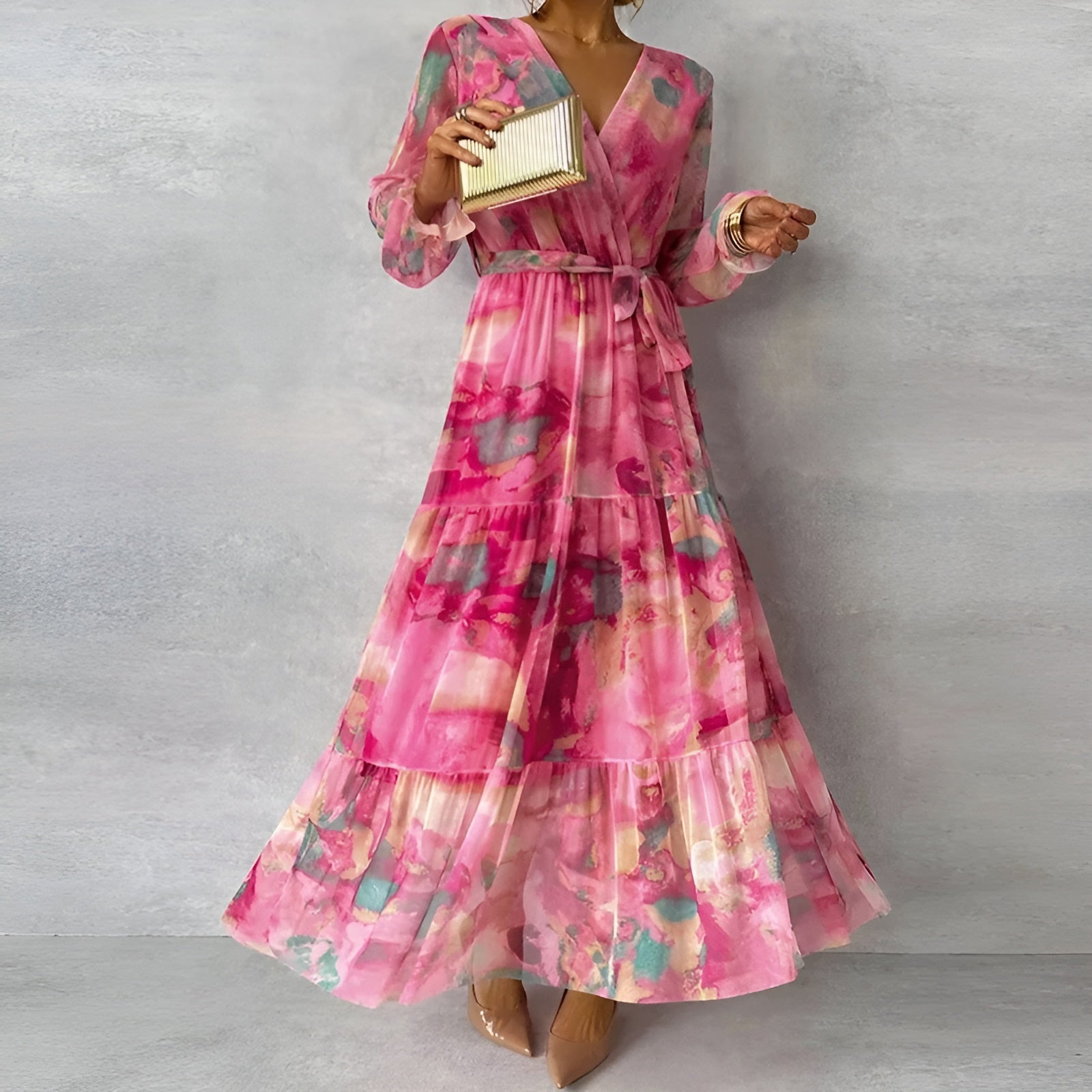 Wójcik™ | Elegancka letnia sukienka maxi z paskiem