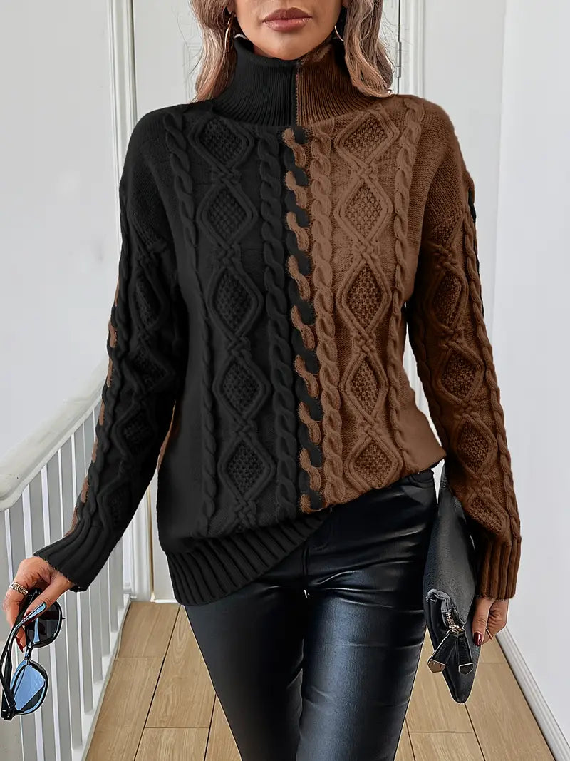 Wójcik™  | Elegancki Sweter w Paski z Wysokim Kołnierzem