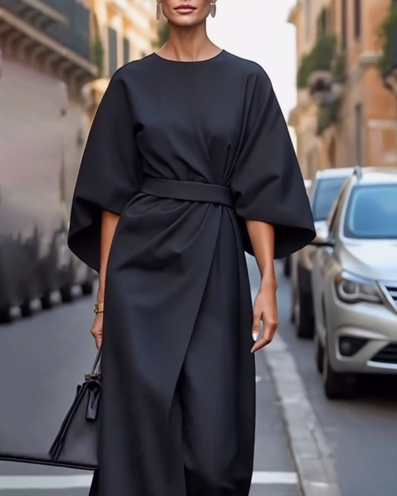 Wójcik™ | Sukienka Z Eleganckimi Latarniowymi Rękawami I Paskiem