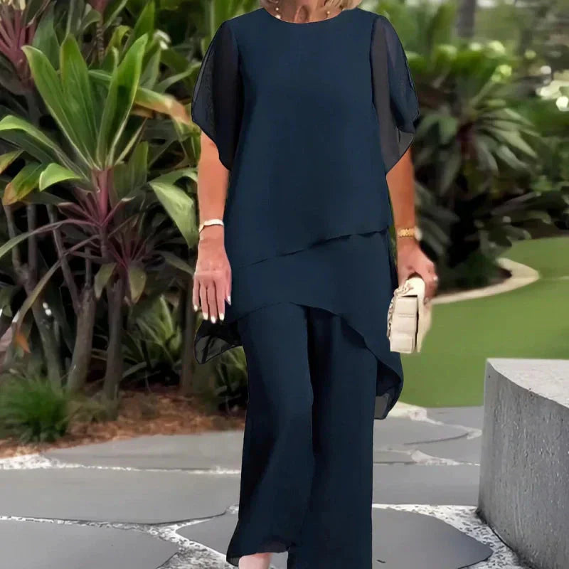 Wójcik™ | Elegancki nieregularny komplet top i spodnie